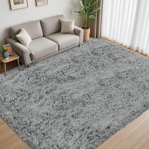 8x10 Area Rug for Living Room,Light Gray Fluffy Shag Non-Slip Bedroom Rugs - Image 2
