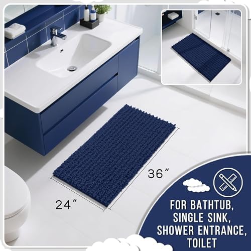 Yimobra Large Bathroom Rugs Non Slip Washable 36x24 Inch - Ultra Soft Absorbent Chenille Bath Mat, Quick Dry Shaggy Floor Carpet for Tub Shower, Navy Blue Home Decor Accessories - Image 2