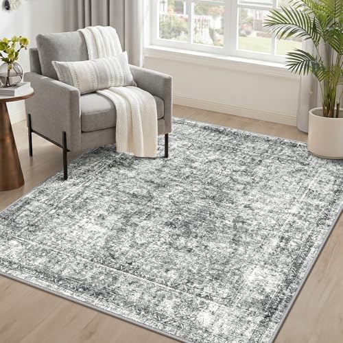 CAPALOCA Square 5ft Washable Nursery Girls Low Pile Area Rug Grey - Image 3