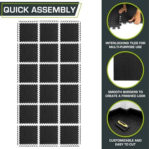 ProsourceFit Exercise Puzzle Mat 1/2-inch, EVA Interlocking Foam Floor Tiles for Home Gym, Workout Equipment, Kids Play Areas, Black, 72 SQ FT - 18 Tiles - Image 5