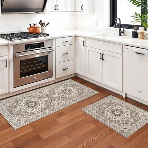 Washable 2x5 Hallway Runner Rug: Vintage Floral Water Resistant Kitchen Rug - Image 3