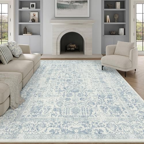 PureCozy Blue Area Rug 10x12 Vintage Floral by PureCozy