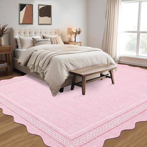 GarveeHome Washable 6x9 Area Rug for Living Room Scalloped Non Slip, Pink - Image 3