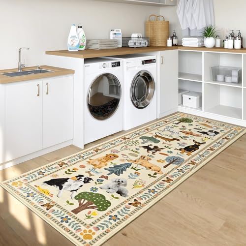 ST. BRIDGE 2x6 Runner Rug for Kitchen Hallway, Washable Dog Print Floor Mat, Soft Thin Stain Resistant Small Area Rug, Non Slip Low Pile Carpet for Entryway Bathroom Laundry Room Bedroom, Beige - Image 5