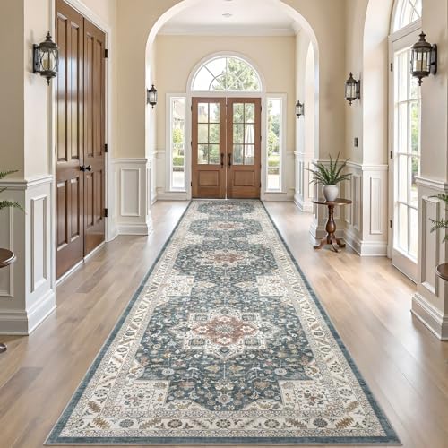 cotiled 3x12 Hallway Runner Rug for Entryway, Non-Slip Vintage, Vintage Blue by COTILED