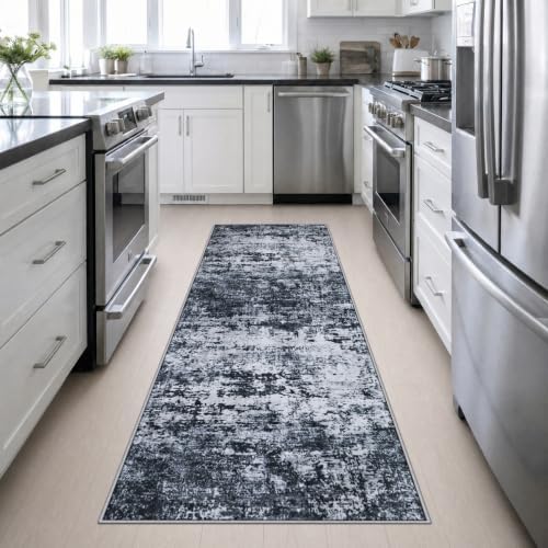 3x10 Washable Runner Rug：Modern Abstract Kitchen Carpet Black - Image 5