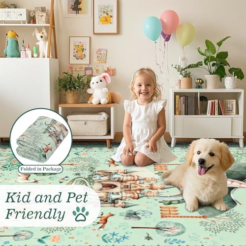 nesrt Washable Area Rugs 6x9ft for Living Room Bedroom, Green Animal Printed Dragon Rugs, Soft Large Botanical Forest Nursey Playroom Floor Carpets for Dining Room Farmhouse Home Office Holiday Decor - Image 3