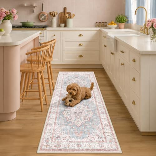 CAPALOCA Runner 2x6 Washable Nursery Girls Low Pile Area Rug Pink Blue - Image 2