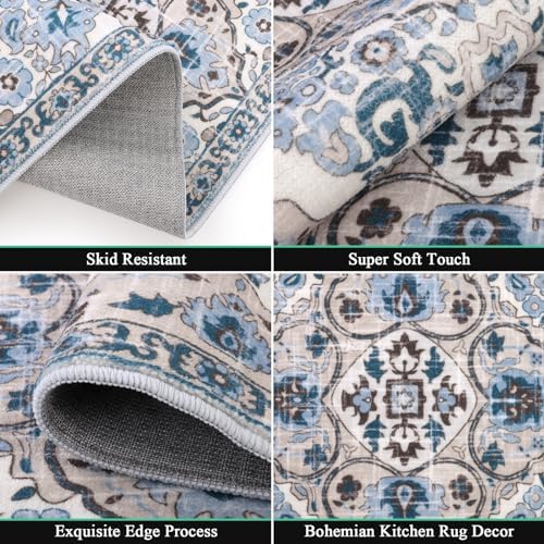 HEBE Boho Kitchen Rugs Set of 3, Non Slip Washable Kitchen Mats for Floor - Image 3