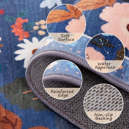 RELEANY Floral Washable Round 6ft Area Rug Blue/Grey - Image 3