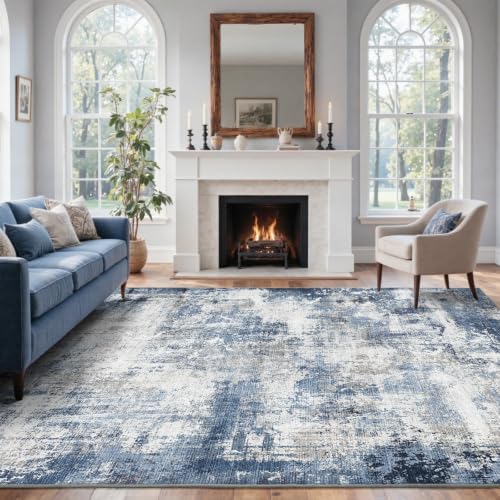 5x7 Ft Abstract Washable Area Rugs for Living Room Blue - Image 3
