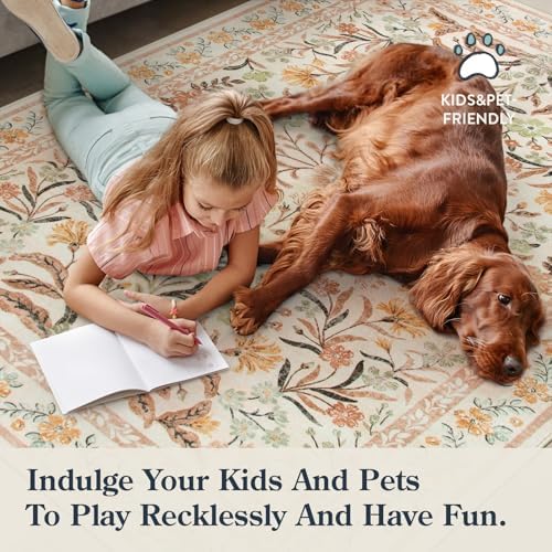 Lahome 5x7 Fall Floral Nursery Rug, Boho Fall Washable Rugs for Living Room - Image 4