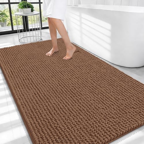 OLANLY Thick Chenille Large Bathroom Rugs 44x32, Absorbent Bath Mat, Mocha by OLANLY
