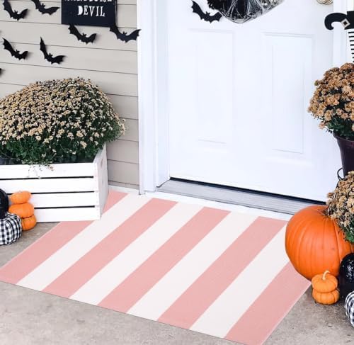 Pink and White Front Door Mat Outdoor 2'x3'Washable Layered Doormat - Image 6