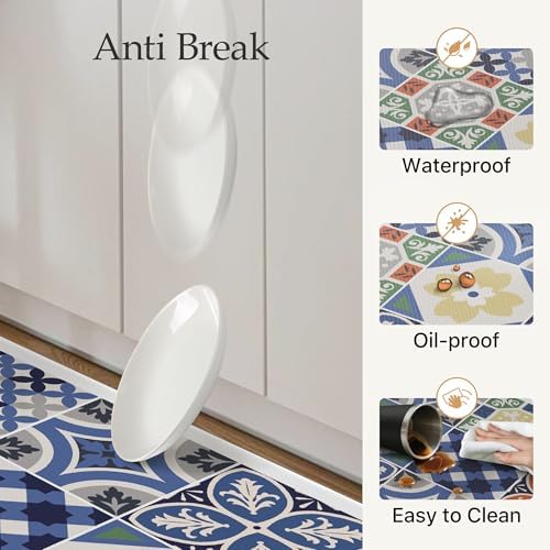 GENIMO Anti Fatigue Kitchen Mats for Floor 2PCS, Standing Rugs, Blue - Image 3