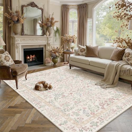 PureCozy 10x12 Pink Floral Area Rug Vintage Farmhouse Style - Image 2
