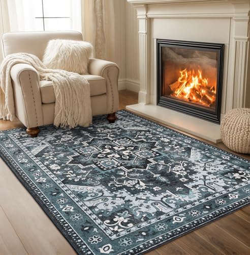 Rugflix 3x5 Entrance Rugs, Washable Dark Navy Blue Entry Small Rug by RugflixAreaRugs