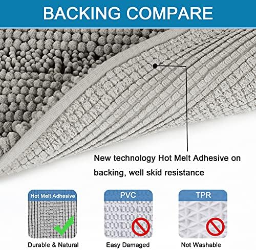 H.VERSAILTEX Bathroom Rugs Bath Rug Set 2 Piece Bathroom Contour Rug Toilet Mat Sets Non Slip Contour Bath Rug Ultra Thick Water Absorbent Striped Bath Mats Washable(47" x 17" Plus 20" x 20" U, Dove) - Image 4