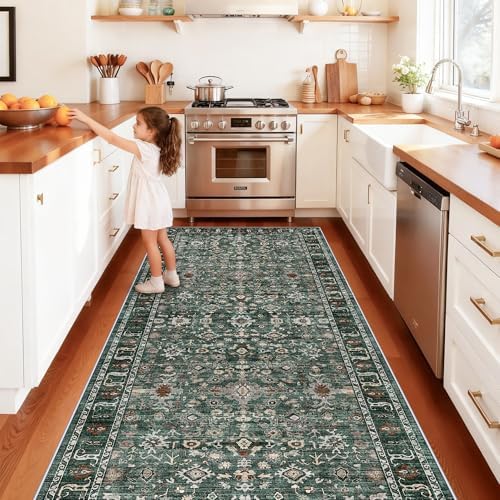 Washable Hallway Runner Rug 4x12: Green 12ft Runners for Hallways Non Slip - Image 5