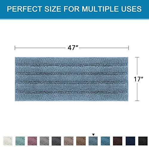 H.VERSAILTEX Bath Rugs for Bathroom Washable Non Slip Extra Thick Chenille Striped Bath Mat Rug Runners 47" x 17" Absorbent Fluffy Soft Shaggy Mats Plush Area Carpet for Bath Room, Tub - Stone Blue - Image 2