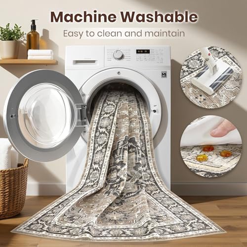cotiled 6x9 Area Rug for Living Room, Washable, Traditional, Black Brown - Image 2