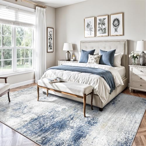 6x9 Area Rugs, Abstract Modern Ultra Soft Washable Rug, Non Slip Carpet with Rubber Back Stain Resistance Rugs for Living Room, Bedroom, Dining Room Decor(Blue & White) - Image 3