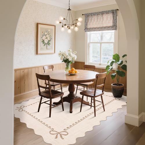 GarveeHome Scalloped Bow Rug 9x12 Washable Beige Rug for Living Room - Image 4