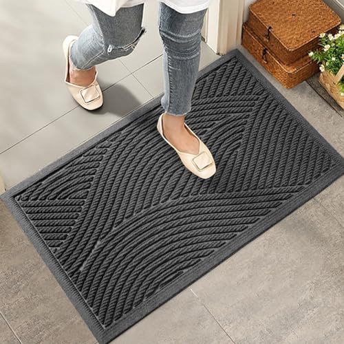 HIYARD Sturdy Front Door Mat, Absorbent Muddy Dirt Resist Welcome Door Mats Outdoor Indoor, Stain and Fade Resistant, Non-Slip Backing Entry Mat Low Profile Doormat for Entryway, 36×24, Grey by HIYARD