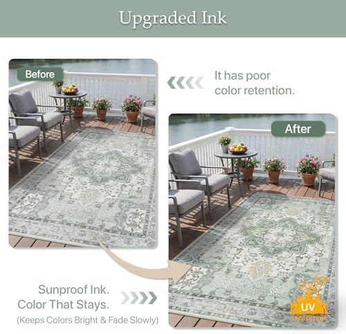 GENIMO Indoor Outdoor Rug, Washable for Patio and Deck, Mint Green, 5x8 - Image 5