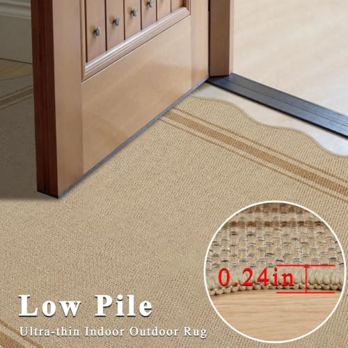 Easy Jute Kitchen Runner 2.6x10 Kitchen Runner Rug Washable Non Slip Outdoor Rug for Entryway Farmhouse Neutral Low Pile Scalloped Carpet for Hallyway Proch Doorway - Image 4