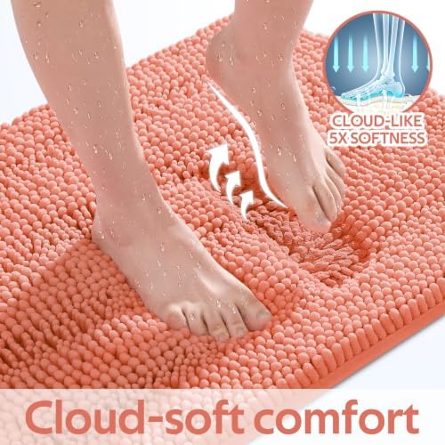ACCUMTEK Striped Coral Bathroom Rug Mat 48"x17" Ultra Soft, Non Slip Chenille Bath Rugs, Absorbent Plush Shaggy Bath Mats for Bathroom, Bedroom, Kitchen, Shower, Tub - Image 4
