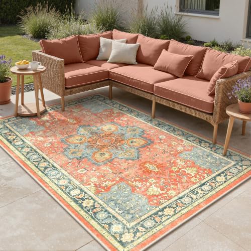GENIMO Indoor Outdoor Rug, Washable for Patio and Deck, Coral Blue, 5x8 - Image 3