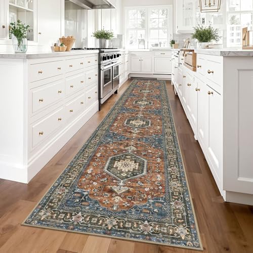 KUTA Vintage Washable Runner Rug 2.6x14 Hallway Kitchen Runners Brick Red - Image 2