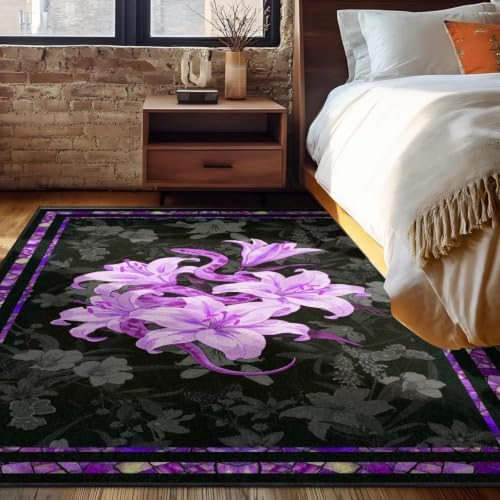 Gothic Snake Area Rug 7x9 Purple Floral Washable Floor Mat - Image 2