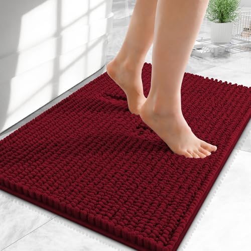 OLANLY Thick Chenille Small Bathroom Rugs Mats 24x16, Burgundy by OLANLY