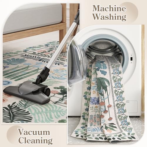 Zealude Floral Boho 5x7 Area Rugs for Bedroom Living Room, Botanical Soft Dining Room Rug, Large Non Slip Stain Resistant Indoor Throw Carpet for Entryway Kitchen Office Playroom (Beige,5 x 7) - Image 6