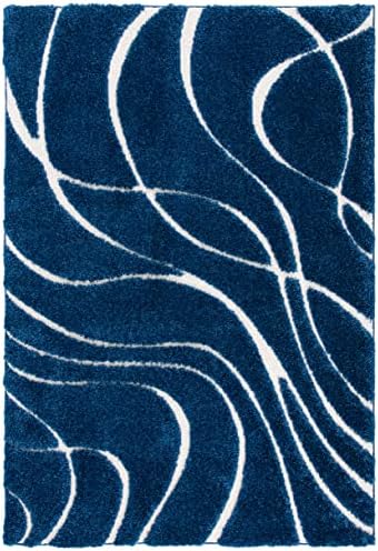 SAFAVIEH Florida Shag Rug 5'3"x7'6", Soft Plush Navy & Ivory SG471-6512 - Image 3