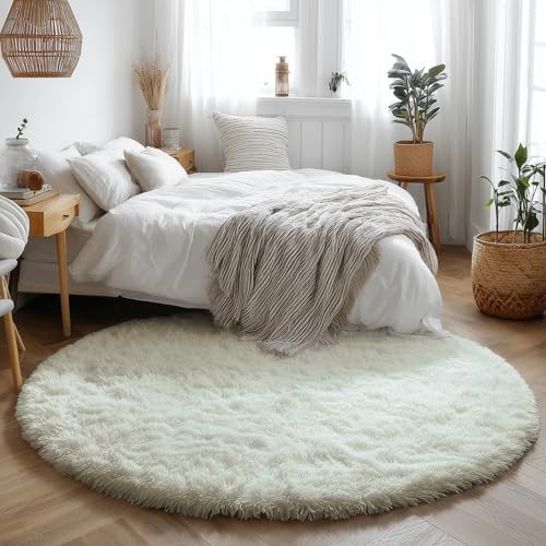 Amdrebio Cream Ivory White Large Round Rug 6Ft for Kids Bedroom Living Room - Image 5