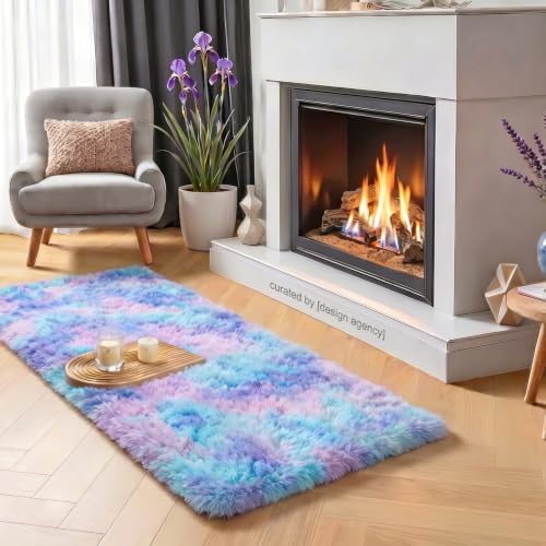 Rainbow Rugs for Bedroom Girls 2x4 Ft, Fluffy Soft Purple Shag Tent Rugs - Image 6