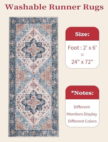 SERISSA 2x6 Washable Non Slip Boho Runner Rug for Hallway，Blue Orange - Image 2
