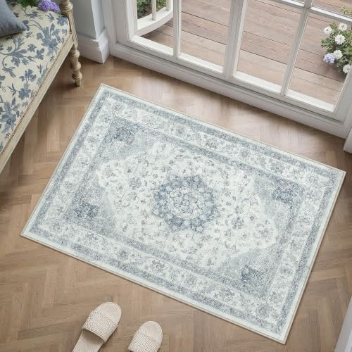 PureCozy Blue 2x3 Washable Area Rug Entryway Vintage Oriental Doormat - Image 2