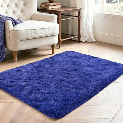 3x5 Royal Blue Fluffy Soft Area Rug Non-Slip for Bedroom Entryway - Image 3