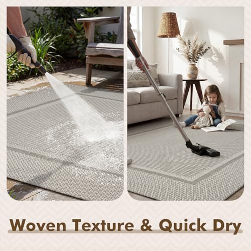 MontVoo-Outdoor Rug-Patio Rug 6x9 ft Polypropylene Indoor Outdoor Rugs Outdoor Carpet for Patio Deck Balcony Porch, Textured Weave, Durable for High Traffic, Fade-Resistant, Modern Grey - Image 5