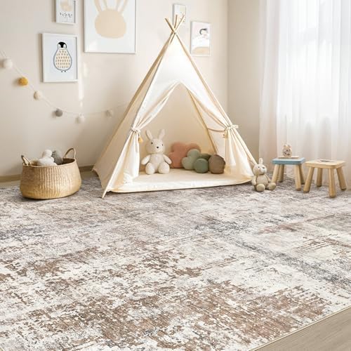UERMEI 5x8 Area Rug Living Room Rugs - Washable Neutral Modern Abstract Soft Thin Rug Indoor Floor No Slip Rug Carpet for Bedroom Under Dining Table Home Office Decor - Brown/Grey/Red - Image 3