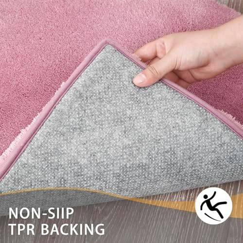 MINIDEAR Toilet Rugs 24x20 - U Shaped Pink Thick Memory Foam Contour Rugs,Ultra Soft & Plush Fluffy, Non-Slip, Quick Dry, Absorbent Washable Floor Microfiber Mat for Home Decor Accessories - Image 2