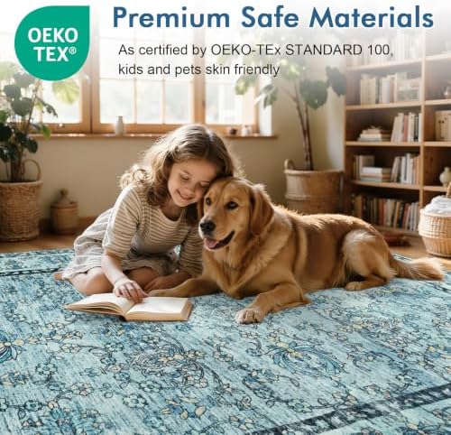6x9 Ft Vintage Area Rugs for Living Room, Thin Soft Washable Carpet Blue - Image 5
