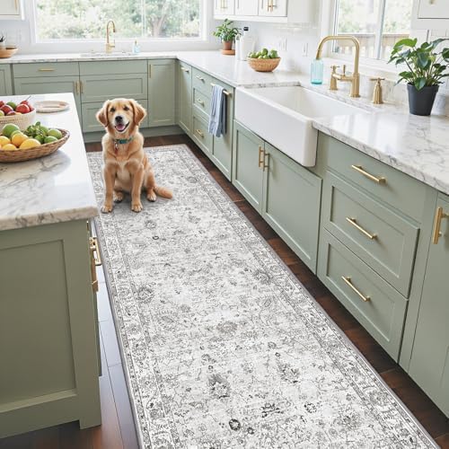 Grey Floral Hallway Runner Rug 2x8 for Bedroom Kitchen - Image 5