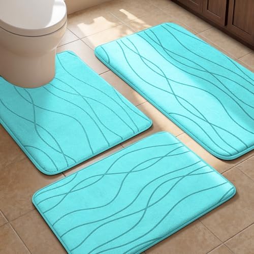 YIHOUSE Bathroom Rugs Set 3 Piece, Memory Foam Bath Mat Teal by YIHOUSE