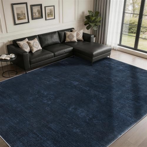 5x7 Washable Area Rug, Navy Blue Solid Area Rugs for Living Room & Bedroom by LIANLAM