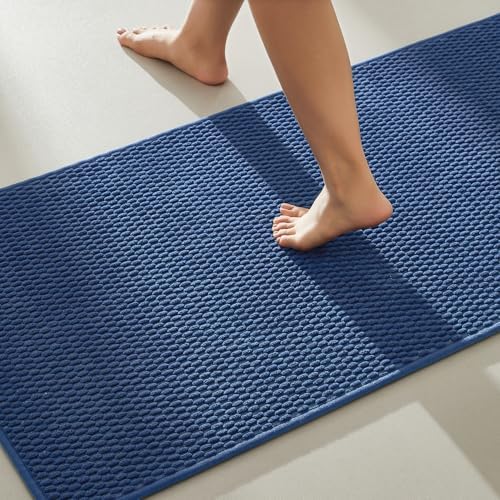 TYUU Bathroom Rugs Non Slip Washable, Super Absorbent Thin Bath Mat Quick Dry Low Pile Bathroom Rug, Navy Blue 20"x48" by TYUU
